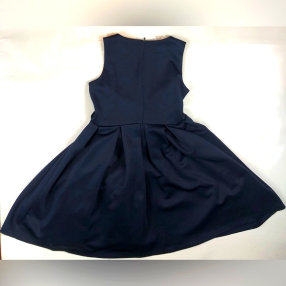 Bonnie Jean Dark Navy Blue Cutout Print Tie Front Pleated Formal Dress - Picture 4 of 13